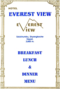Speisekarte Everest View Hotel