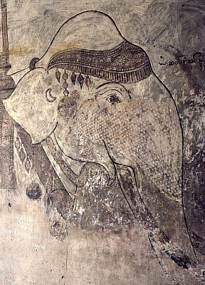 Elefant als Wandgemälde in der Sulamani Pagode
