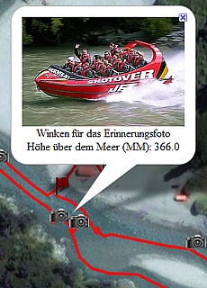 GPS-Track vom Jetbootfahren auf dem Shotover River (4.2 km)